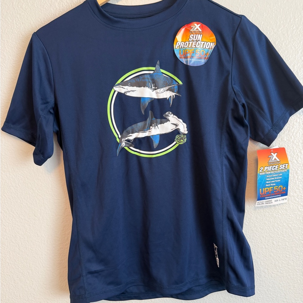 Navy Blue Rash Guard UPF 50 with Shark Design